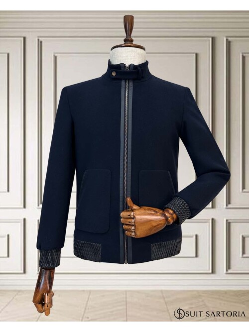 SUIT SARTORIA Erkek Lacivert Dik Yaka Fermuarlı Mont