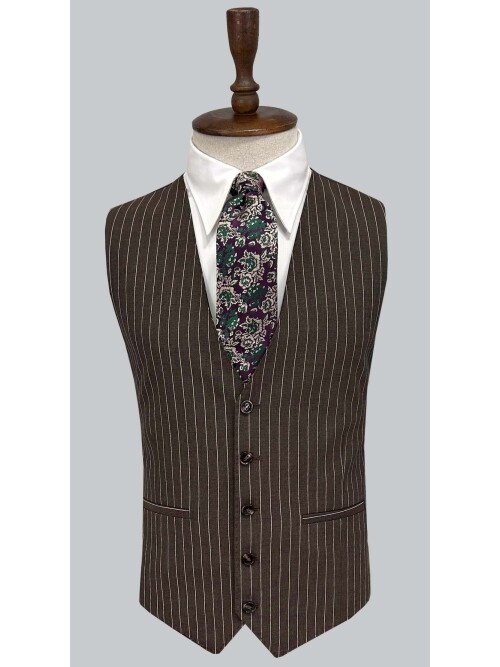SUIT SARTORIA KAHVERENGİ ÇİZGİLİ YELEKLİ TAKIM ELBİSE 2320
