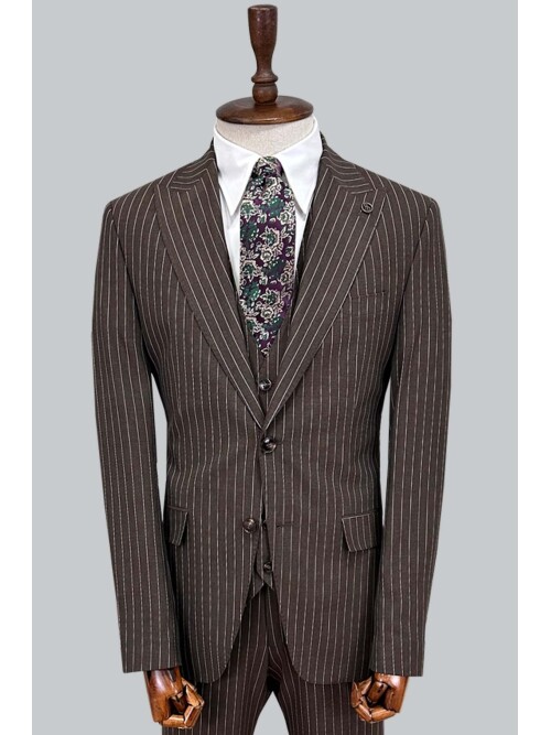SUIT SARTORIA KAHVERENGİ ÇİZGİLİ YELEKLİ TAKIM ELBİSE 2320