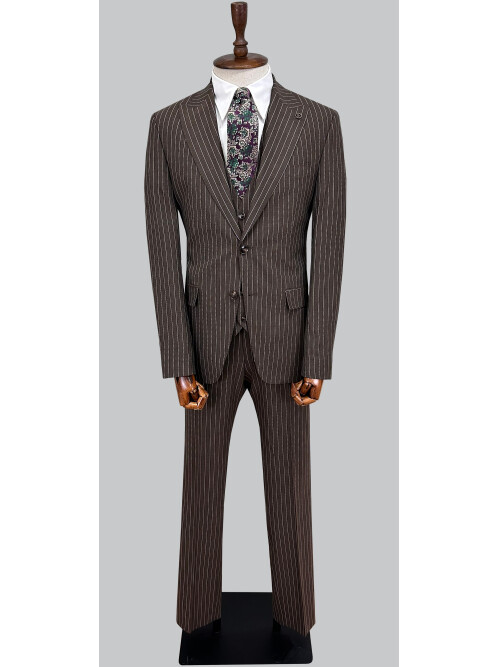 SUIT SARTORIA KAHVERENGİ ÇİZGİLİ YELEKLİ TAKIM ELBİSE 2320