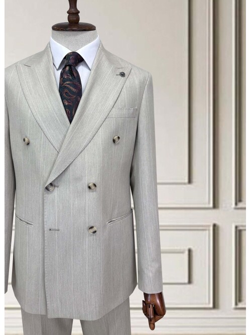 SUIT SARTORIA KRUVAZE ÇİZGİLİ BEJ TAKIM ELBİSE 252098