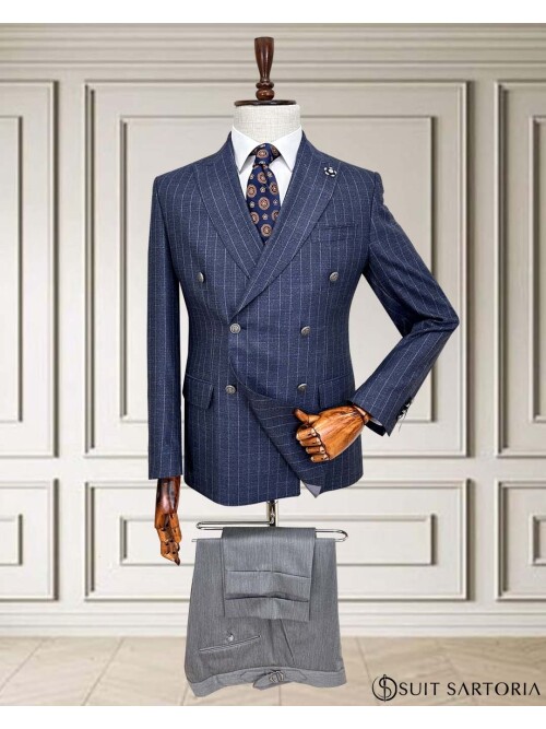 SUIT SARTORIA LACİVERT ÇİZGİLİ KRUVAZE TAKIM ELBİSE 252099