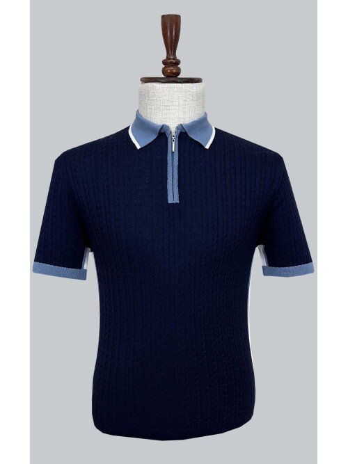 SUIT SARTORIA NAVY BLUE SHORT SLEEVE KNITWEAR T-SHIRT 9032