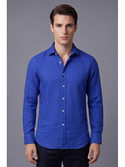 Mavi Premium Keten Regular Fit Uzun Kollu Gömlek
