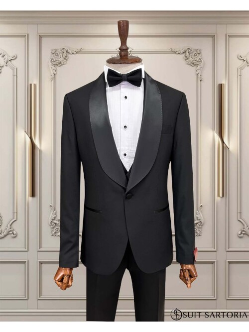 SUIT SARTORIA ŞAL YAKA SİYAH DAMATLIK 5718