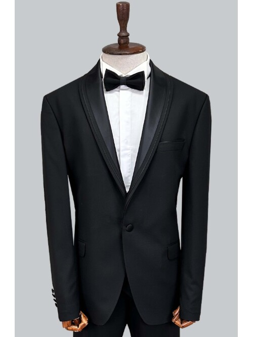 SUIT SARTORIA BLACK BIG SIZE TURN-ON COLLAR GROOM SUIT 5539