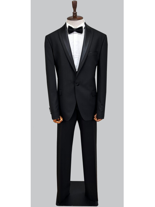 SUIT SARTORIA BLACK BIG SIZE TURN-ON COLLAR GROOM SUIT 5539