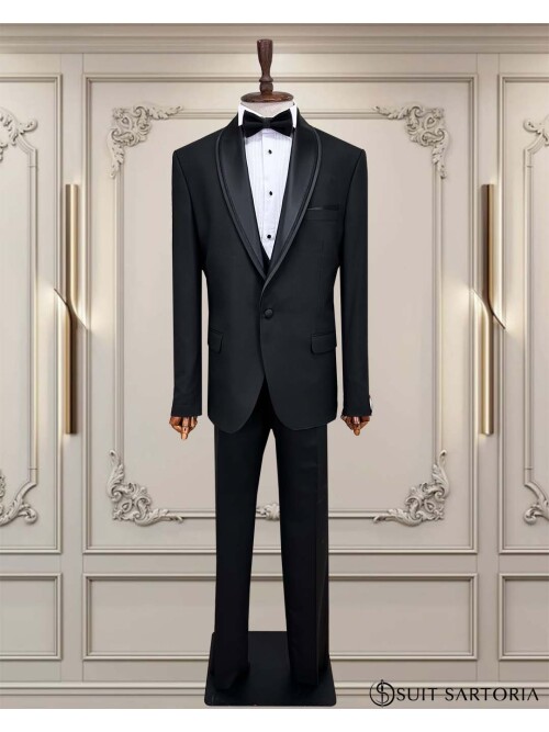 SUIT SARTORIA BLACK BIG SIZE TURN-ON COLLAR GROOM SUIT 5539