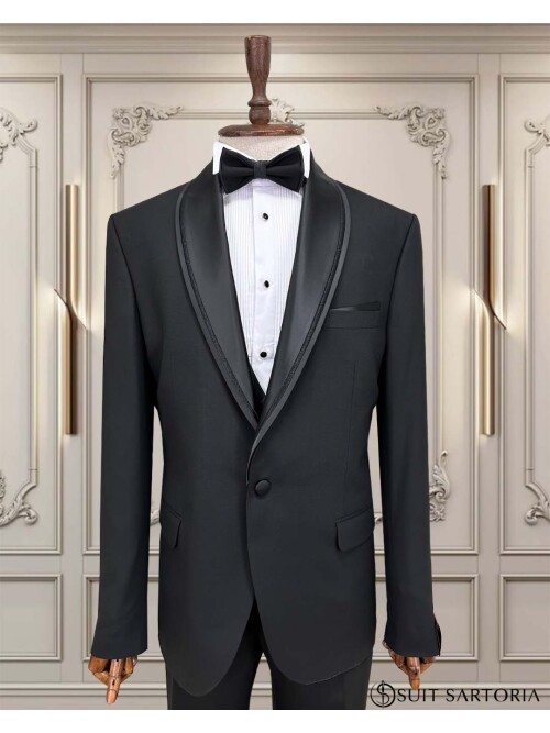 SUIT SARTORIA BLACK BIG SIZE TURN-ON COLLAR GROOM SUIT 5539