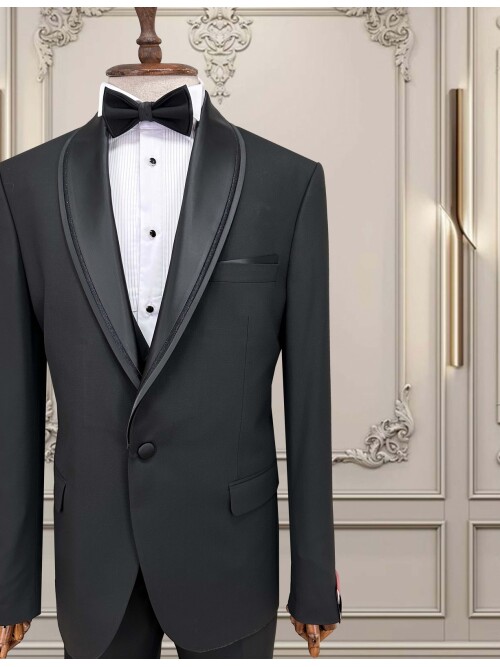 SUIT SARTORIA BLACK BIG SIZE TURN-ON COLLAR GROOM SUIT 5539