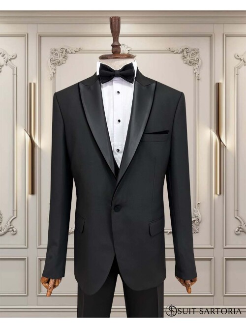 SUIT SARTORIA BLACK BIG SIZE REMOVABLE LAPEL TUXEDO 5539