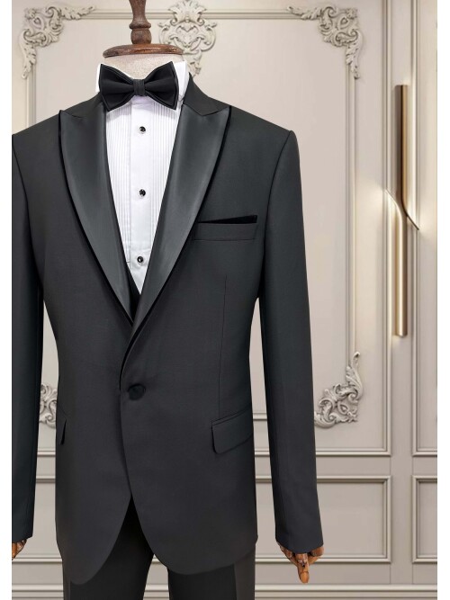 SUIT SARTORIA BLACK BIG SIZE REMOVABLE LAPEL TUXEDO 5539