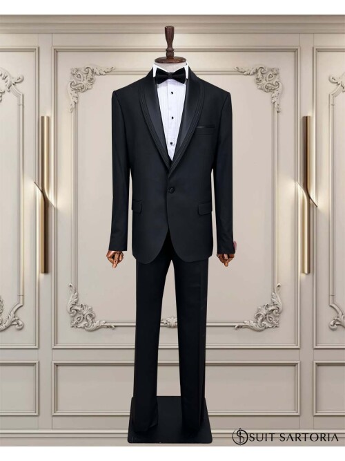 SUIT SARTORIA BLACK BIG SIZE REMOVABLE LAPEL TUXEDO 5539