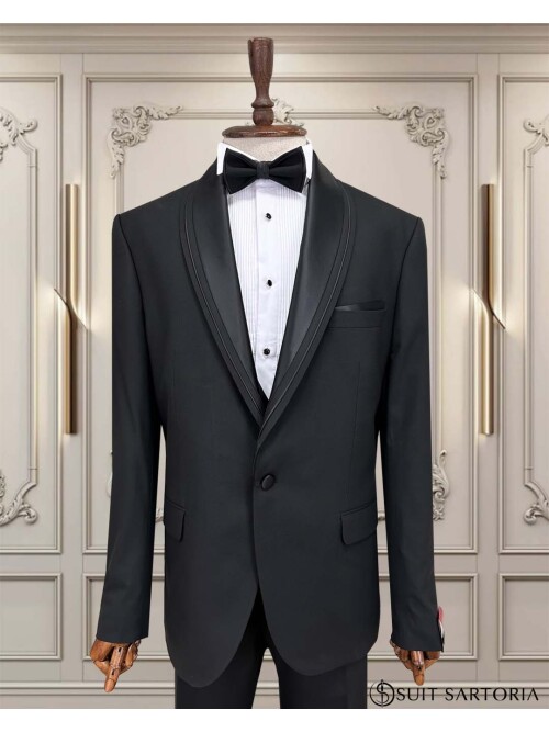 SUIT SARTORIA BLACK BIG SIZE REMOVABLE LAPEL TUXEDO 5539
