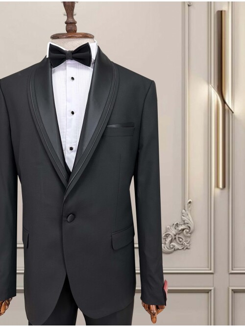 SUIT SARTORIA BLACK BIG SIZE REMOVABLE LAPEL TUXEDO 5539