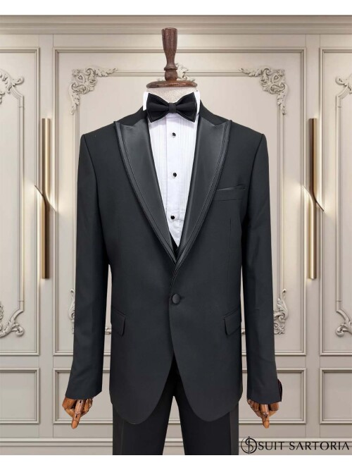 SUIT SARTORIA BLACK BIG SIZE REMOVABLE LAPEL TUXEDO 5539