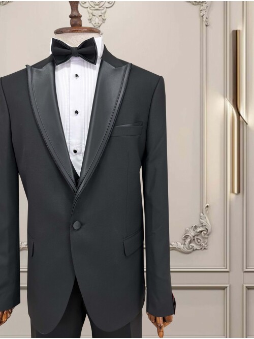 SUIT SARTORIA BLACK BIG SIZE REMOVABLE LAPEL TUXEDO 5539