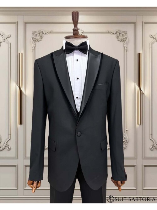 SUIT SARTORIA BLACK BIG SIZE REMOVABLE LAPEL TUXEDO 5539