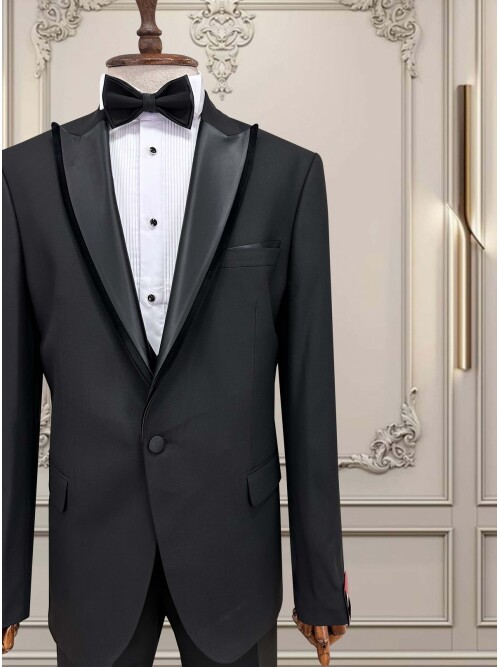 SUIT SARTORIA BLACK BIG SIZE REMOVABLE LAPEL TUXEDO 5539