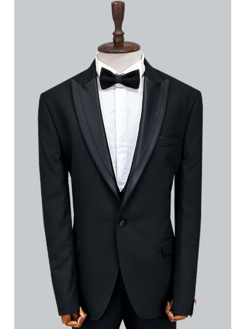 SUIT SARTORIA SİYAH BÜYÜK BEDEN SİVRİ ÇIKMA YAKA DAMATLIK 5539