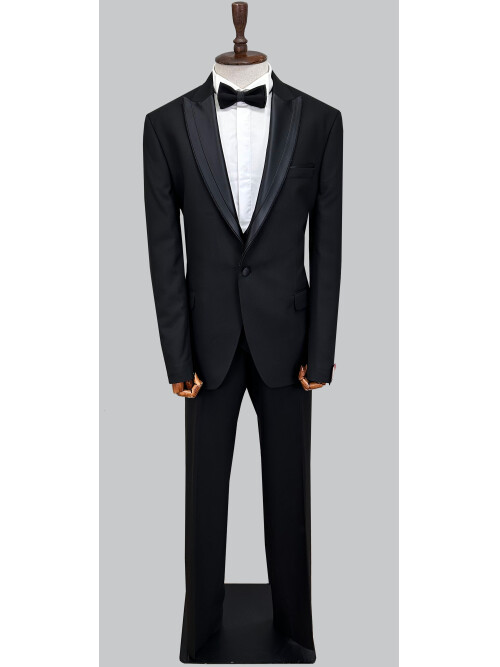 SUIT SARTORIA SİYAH BÜYÜK BEDEN SİVRİ ÇIKMA YAKA DAMATLIK 5539