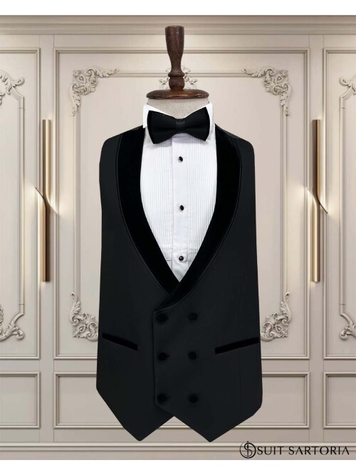 SUIT SARTORIA SİYAH ÇIKMA ŞAL YAKA DAMATLIK 5062