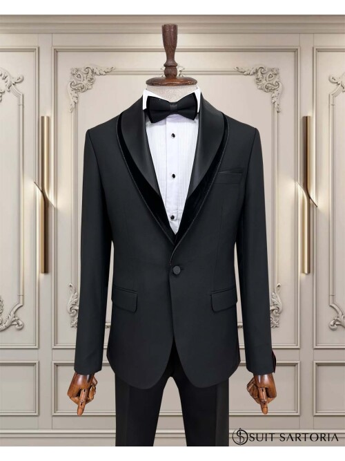 SUIT SARTORIA SİYAH ÇIKMA ŞAL YAKA DAMATLIK 5062