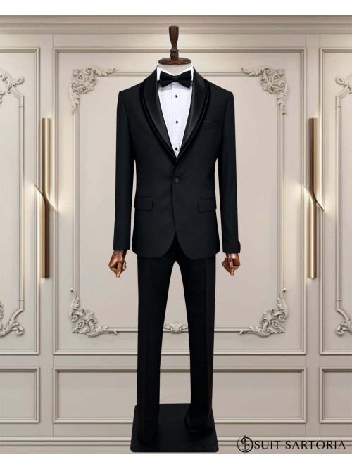 SUIT SARTORIA REMOVABLE LAPEL BLACK TUXEDO 5062