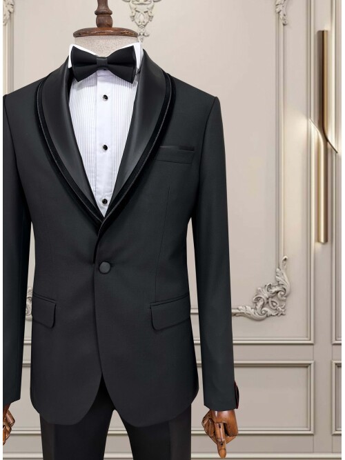 SUIT SARTORIA REMOVABLE LAPEL BLACK TUXEDO 5062