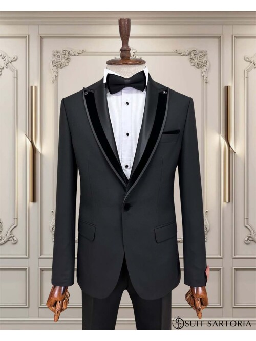 SUIT SARTORIA BLACK REMOVABLE LAPEL TUXEDO 5062