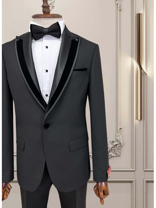 SUIT SARTORIA BLACK REMOVABLE LAPEL TUXEDO 5062