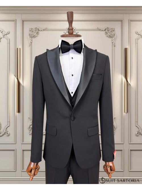 SUIT SARTORIA SİYAH ÇIKMA SİVRİ YAKA DAMATLIK 5079