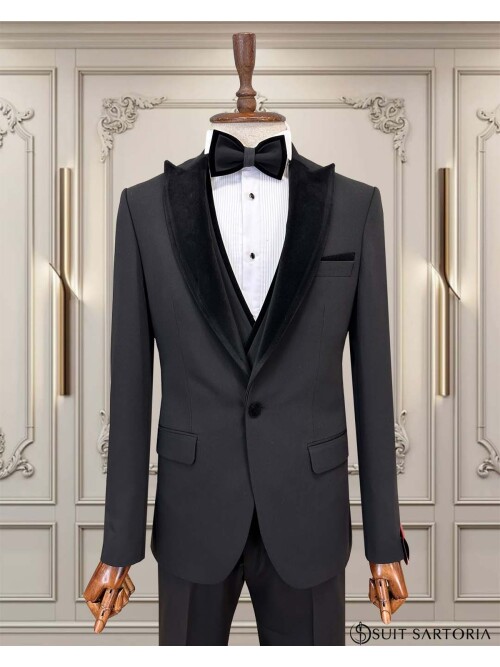 SUIT SARTORIA SİYAH ÇIKMA YAKA DAMATLIK 5079