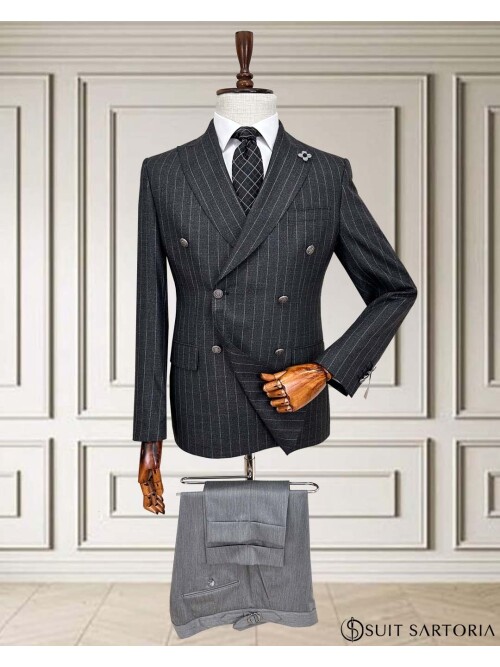 SUIT SARTORIA SİYAH ÇİZGİLİ KRUVAZE TAKIM ELBİSE 252099