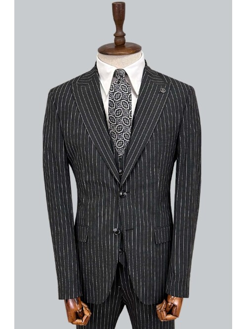 SUIT SARTORIA SİYAH ÇİZGİLİ YELEKLİ TAKIM ELBİSE 2320