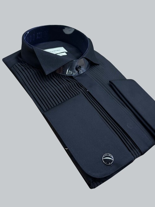 SUIT SARTORIA THIN PLEATED BLACK TUXEDO SHIRT 6025