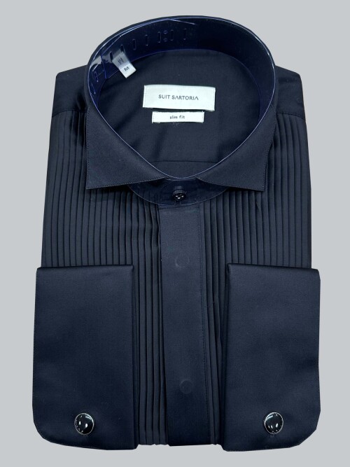 SUIT SARTORIA THIN PLEATED BLACK TUXEDO SHIRT 6025