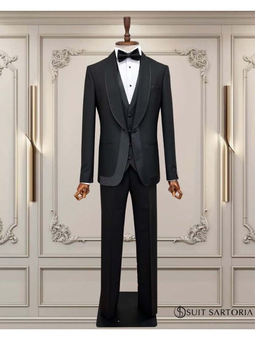 SUIT SARTORIA SİYAH ŞAL YAKA DAMATLIK 5706