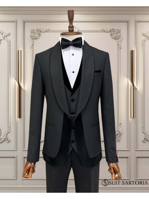 SUIT SARTORIA SİYAH ŞAL YAKA DAMATLIK 5706