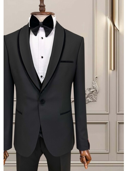 SUIT SARTORIA BLACK SHAWL COLLAR GROOM SUIT 5727