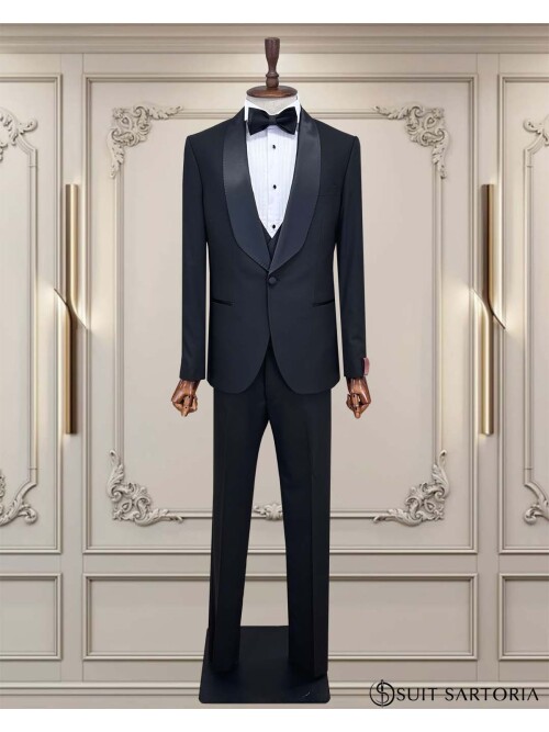 SUIT SARTORIA SİYAH ŞAL YAKA DAMATLIK 5736