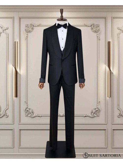 SUIT SARTORIA SİYAH ŞAL YAKA DAMATLIK 5740