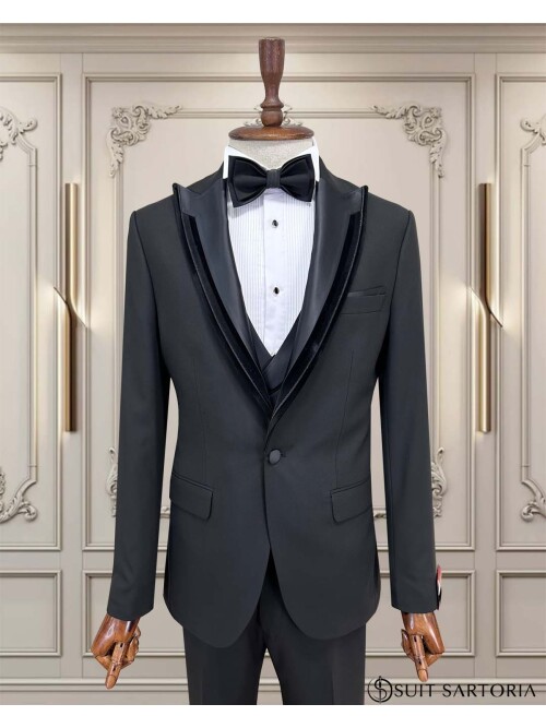 SUIT SARTORIA SİYAH SİVRİ ÇIKMA YAKA DAMATLIK 5062