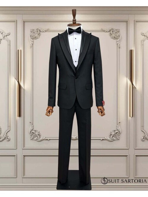 SUIT SARTORIA SİYAH SİVRİ ÇIKMA YAKA DAMATLIK 5708