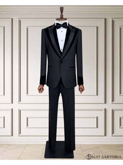 SUIT SARTORIA SİYAH SİVRİ YAKA DAMATLIK 5739