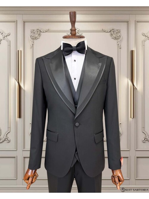 SUIT SARTORIA SİYAH SİVRİ YAKA DAMATLIK 5741