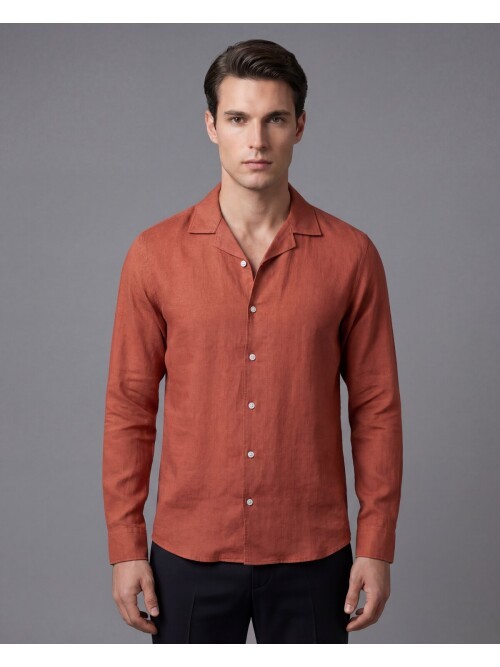 Taba Regular Kalıp %100 Keten Uzun Kollu Gömlek
