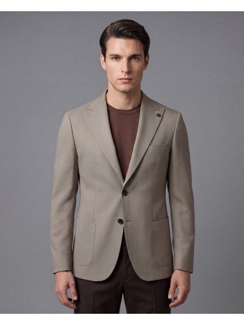 Taupe Peak Lapel Patch Pocket Comfort Fit Blazer