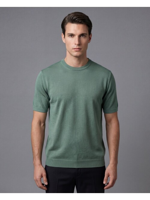 Green Crew Neck Short Sleeve Knitwear T-shirt