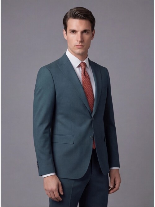 Yeşil Sivri Yaka İki Düğmeli Slim Fit Takım Elbise